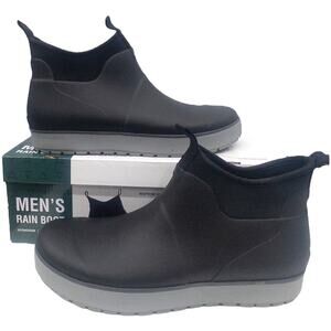 Staheekum Mens Black Neoprene  Rubber Short Lined Rain Boots Black 8 10 12 13